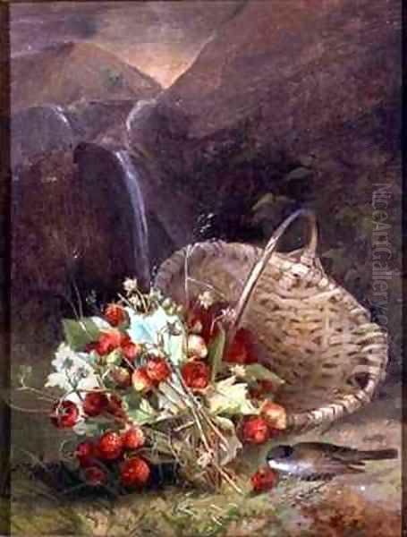 Bunch of Wild Strawberries by a Basket Oil Painting by A. de Brus