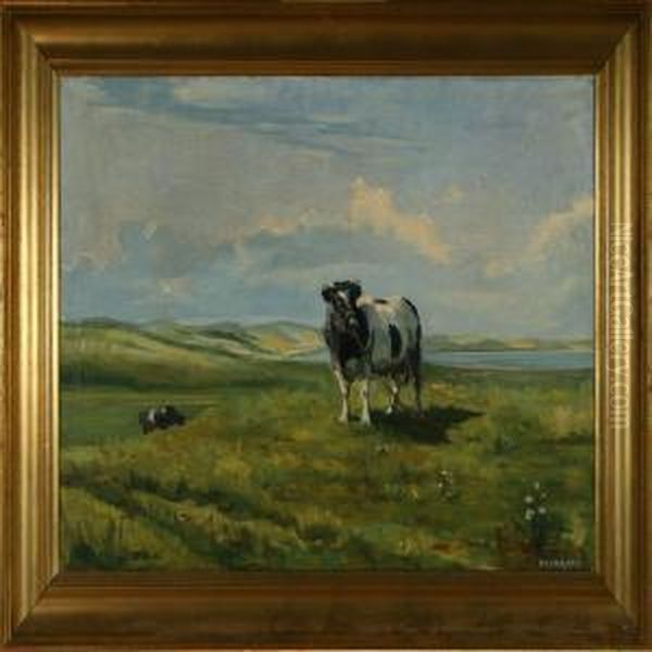 Bull In The Field Oil Painting by Rasmus Christiansen