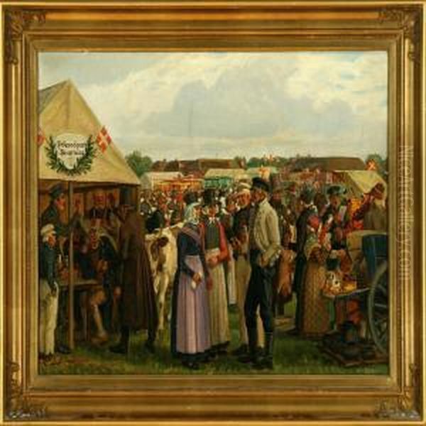 Danish Folk Scenery From Hjallerup Market Oil Painting by Rasmus Christiansen