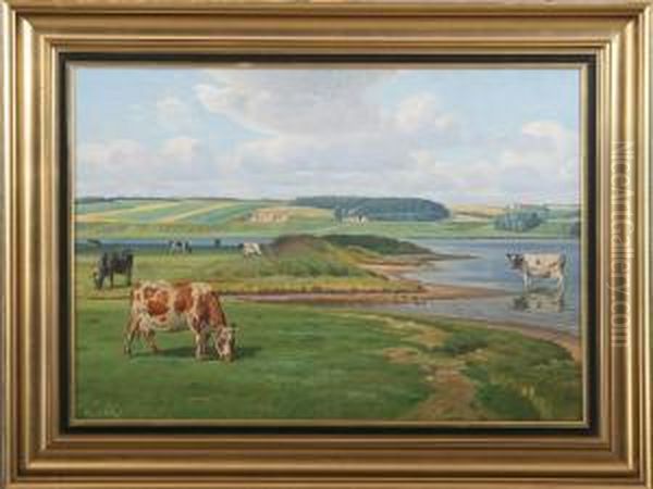 Cattle In The Field Oil Painting by Rasmus Christiansen