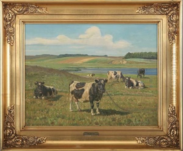 Landscape With Cows Oil Painting by Rasmus Christiansen