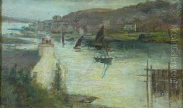 Quiet Harbour Scene Oil Painting by James Elder Christie