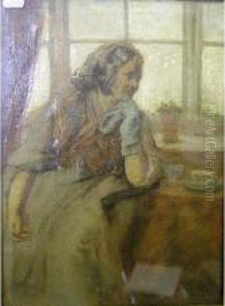 Impressionisticstudy Of An Elderly Lady Before A Window Oil Painting by James Elder Christie