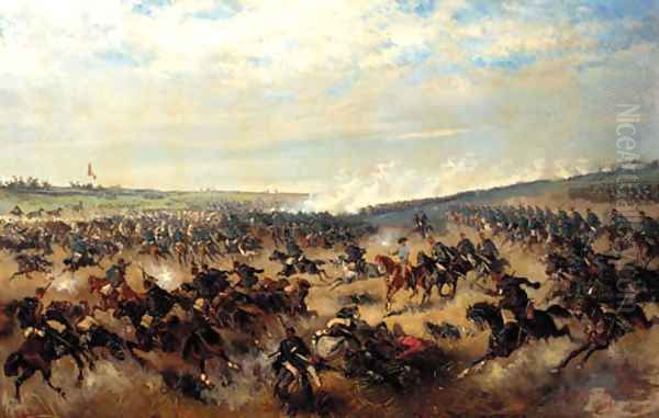 A cavalry charge Oil Painting by Alexander Ritter Von Bensa