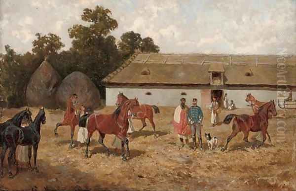 Training the horses Oil Painting by Alexander Ritter Von Bensa