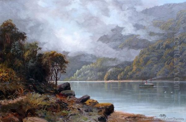 Steamer In Dusky Sound Oil Painting by Ernest William Christmas