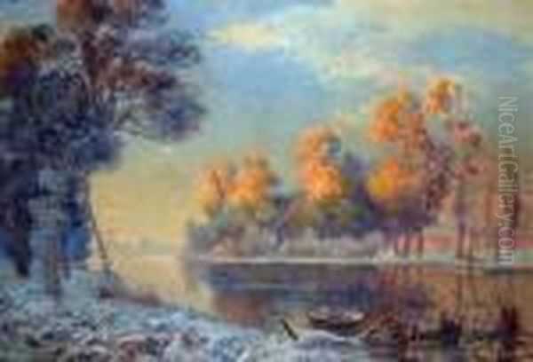 Frosty Sunrise, Picardy, France Oil Painting by Ernest William Christmas