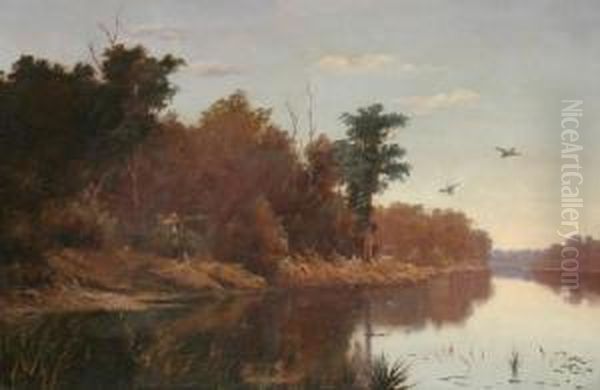 Duck Shooter Beside A River Oil Painting by Ernest William Christmas