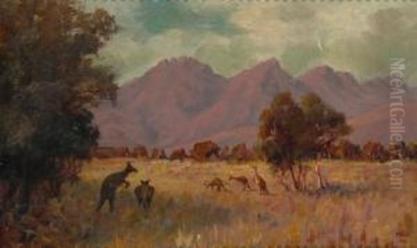 Landscape With Kangaroos Oil Painting by Ernest William Christmas