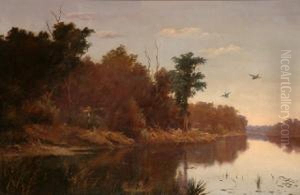 Duck Shooter Beside A River Oil Painting by Ernest William Christmas