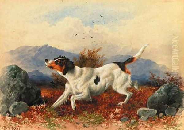 A pointer in a landscape Oil Painting by Charles Edward Snr Brittan