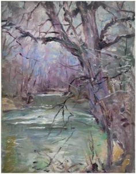 (new York, 1872-1952), River Landscape, Unsigned, Oil On Panel,unframed, 12 X 9 In. Oil Painting by Howard Chandler Christy