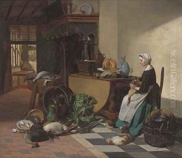 Preparing dinner Oil Painting by Jos Van Bree