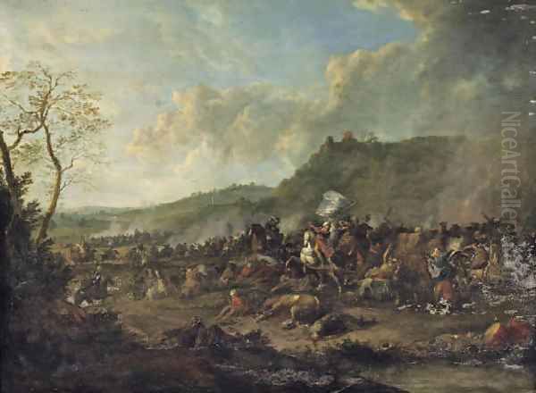 A cavalry skirmish between Turks and Christians Oil Painting by Karel Van Breydel (Le Chevalier)