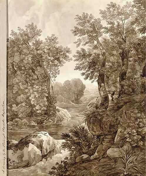 A river flowing through an overgrown valley Oil Painting by Princess Charlotte Bonaparte