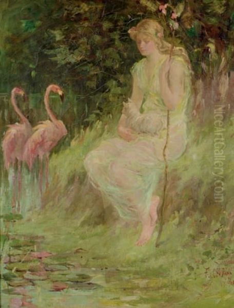 Maiden With Flamingos Oil Painting by Frederick Stuart Church