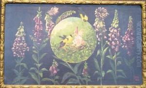 Foxgloves, Yellow Birds And Trouble Oil Painting by Frederick Stuart Church