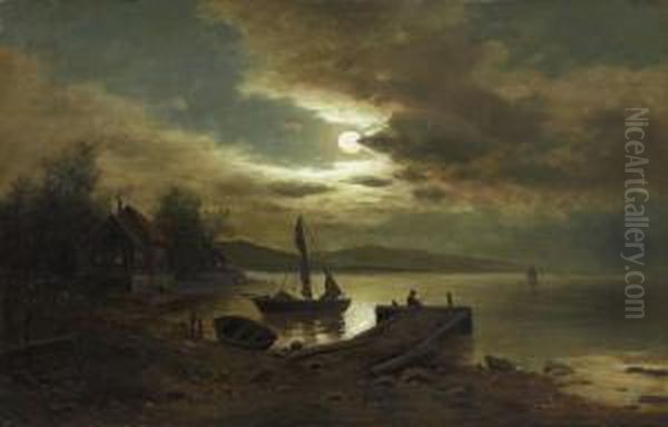 Seelandschaft Bei Mondschein Oil Painting by Adolf Chwala