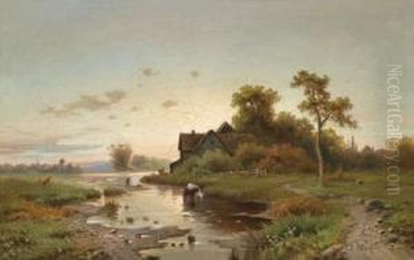 Abendstimmung Uber Einerlandschaft Oil Painting by Adolf Chwala