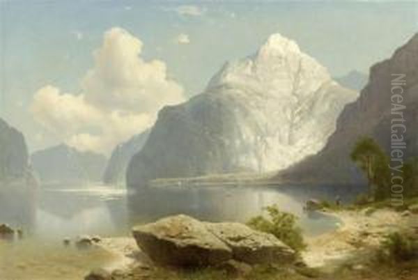 Fjord Oil Painting by Adolf Chwala