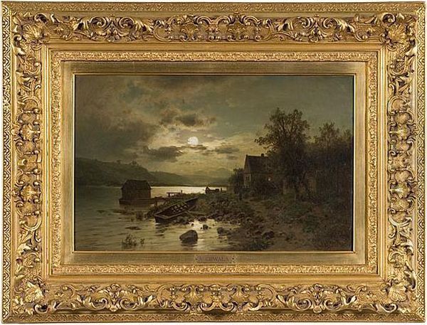 Night Landscape Oil Painting by Adolf Chwala