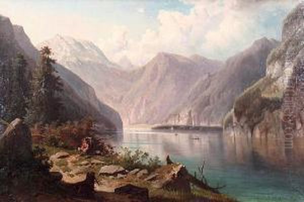 Mountain Lake Oil Painting by Adolf Chwala