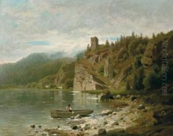 Fisherman On A River Oil Painting by Adolf Chwala