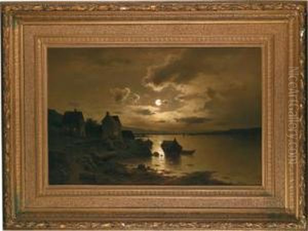 A Moonlit Night On The Danube Oil Painting by Adolf Chwala