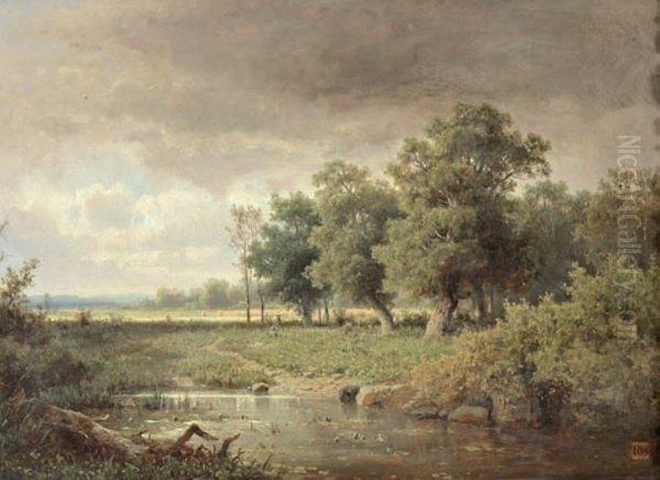 Paysage A L'etang, La Plaine A L'oree Dela Foret Oil Painting by Adolf Chwala