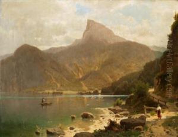 Blick Auf Den Mondsee Mit Der Drachenwand Oil Painting by Adolf Chwala