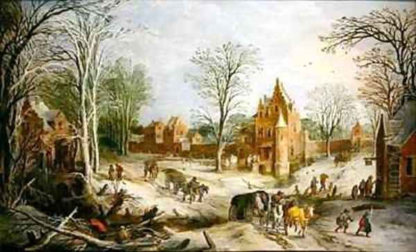 A Winter Landscape Oil Painting by Jan & Momper, Joos de Brueghel