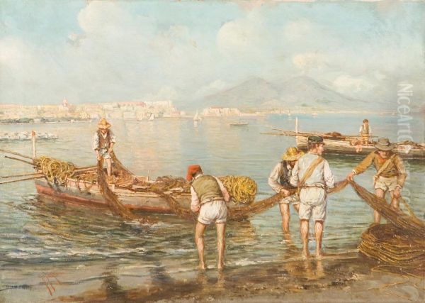 Pescatori Nel Golfo Di Napoli Oil Painting by Giuseppe Giardiello