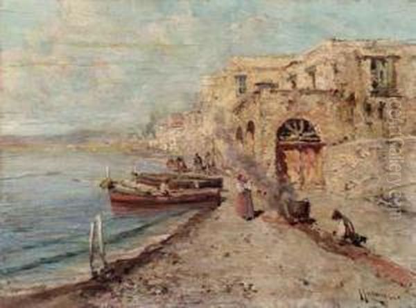 Il Granatello A Portici Oil Painting by Giuseppe Giardiello