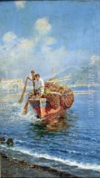 Pescatori A Mare Oil Painting by Giuseppe Giardiello