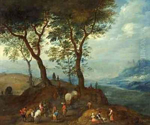 Landscape with Peasant Figures Oil Painting by Pieter III Brueghel