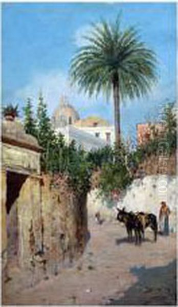 Viuzza Di Capri Oil Painting by Giuseppe Giardiello