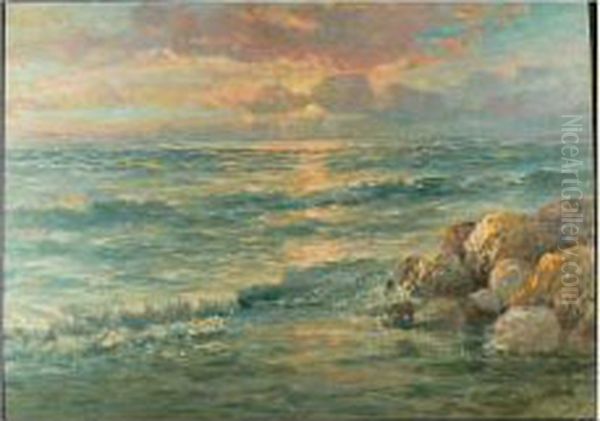 Marina Al Tramonto Oil Painting by Giuseppe Giardiello