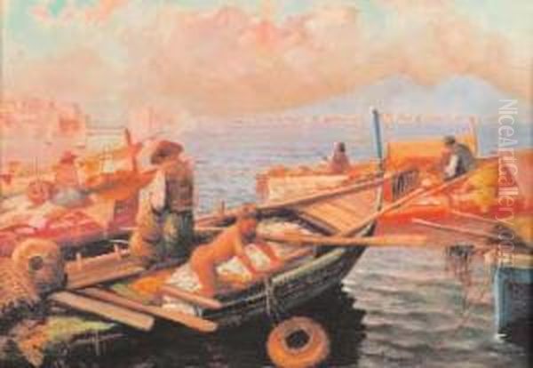 Pescatori Nel Golfo Di Napoli Oil Painting by Giuseppe Giardiello