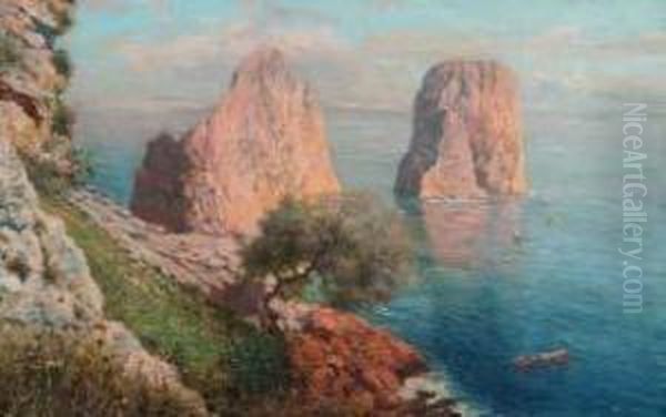 Faraglioni A Capri Oil Painting by Giuseppe Giardiello