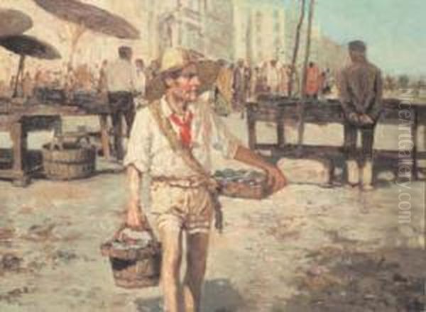 Mercato Del Pesce Oil Painting by Giuseppe Giardiello