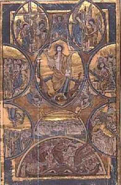 Ms 330 f.3 The Last Judgement with self portrait of the illuminator rescued by his guardian angel Oil Painting by William de Brailes