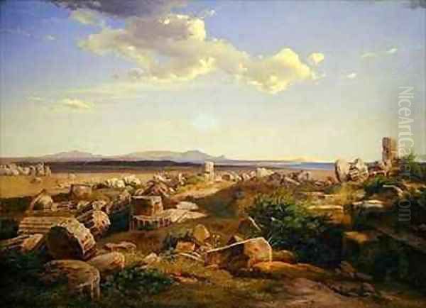 The Temple Ruins at Selinunte Oil Painting by August Bromeis