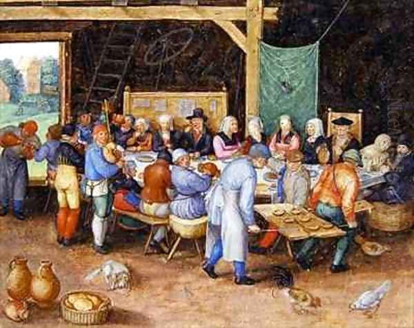 A peasant wedding feast Oil Painting by Friedrich Brentel