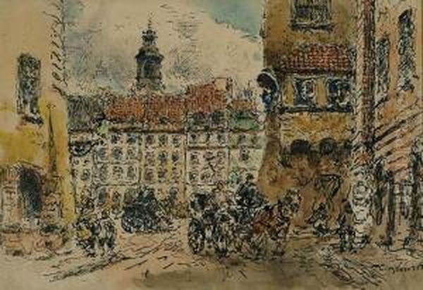 Widok Na Rynek Starego Miasta Oil Painting by Tadeusz Ii Cieslewski