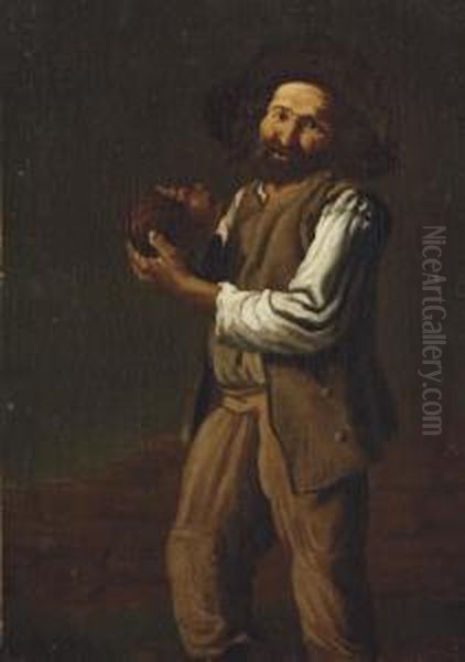 A Peasant Holding A Water Gourd Oil Painting by Antonio Cifrondi