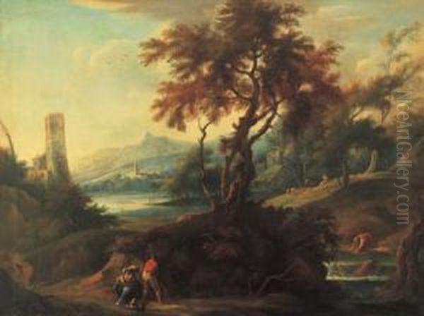 Paesaggio Boschivo Con Torrente E Figure Oil Painting by Vittorio Amedeo Cignaroli