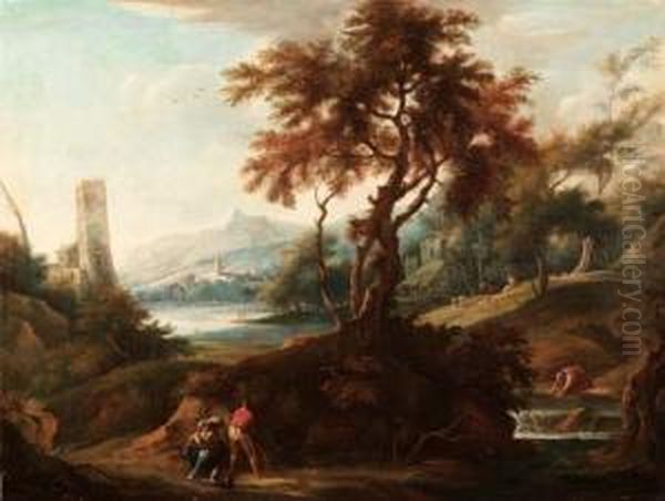 Paesaggio Boscoso Con Figure E Un Torrente Oil Painting by Vittorio Amedeo Cignaroli