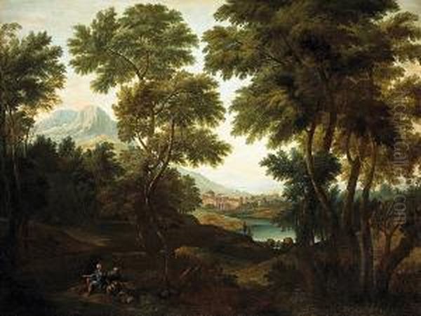 An Extensive Arcadian Landscape With Shepherds And Sheep In The Foreground Oil Painting by Vittorio Amedeo Cignaroli