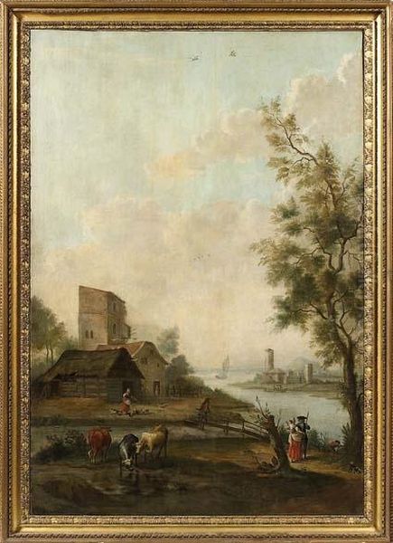 Paesaggio Con Ponte Oil Painting by Vittorio Amedeo Cignaroli