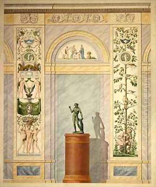 Drawing of the decoration for the rear wall of the Dining Hall of the Palace in Kassel Oil Painting by Johann Conrad Bromeis